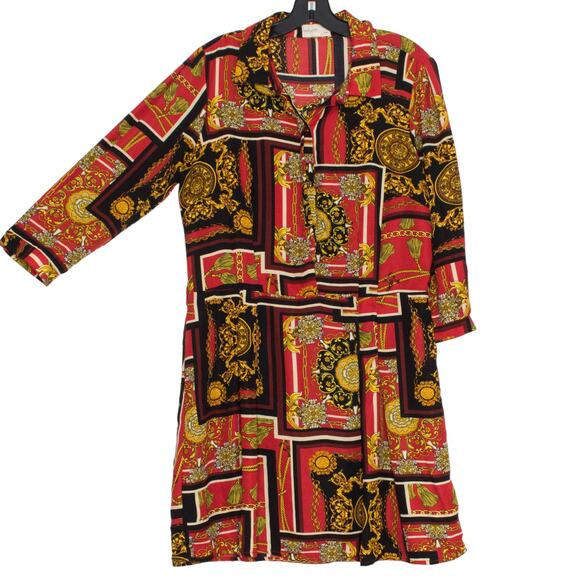 Dress Mini Abstract Baroque Scarf Print Maximalist Regency Renaissance Red Large - Picture 1 of 8